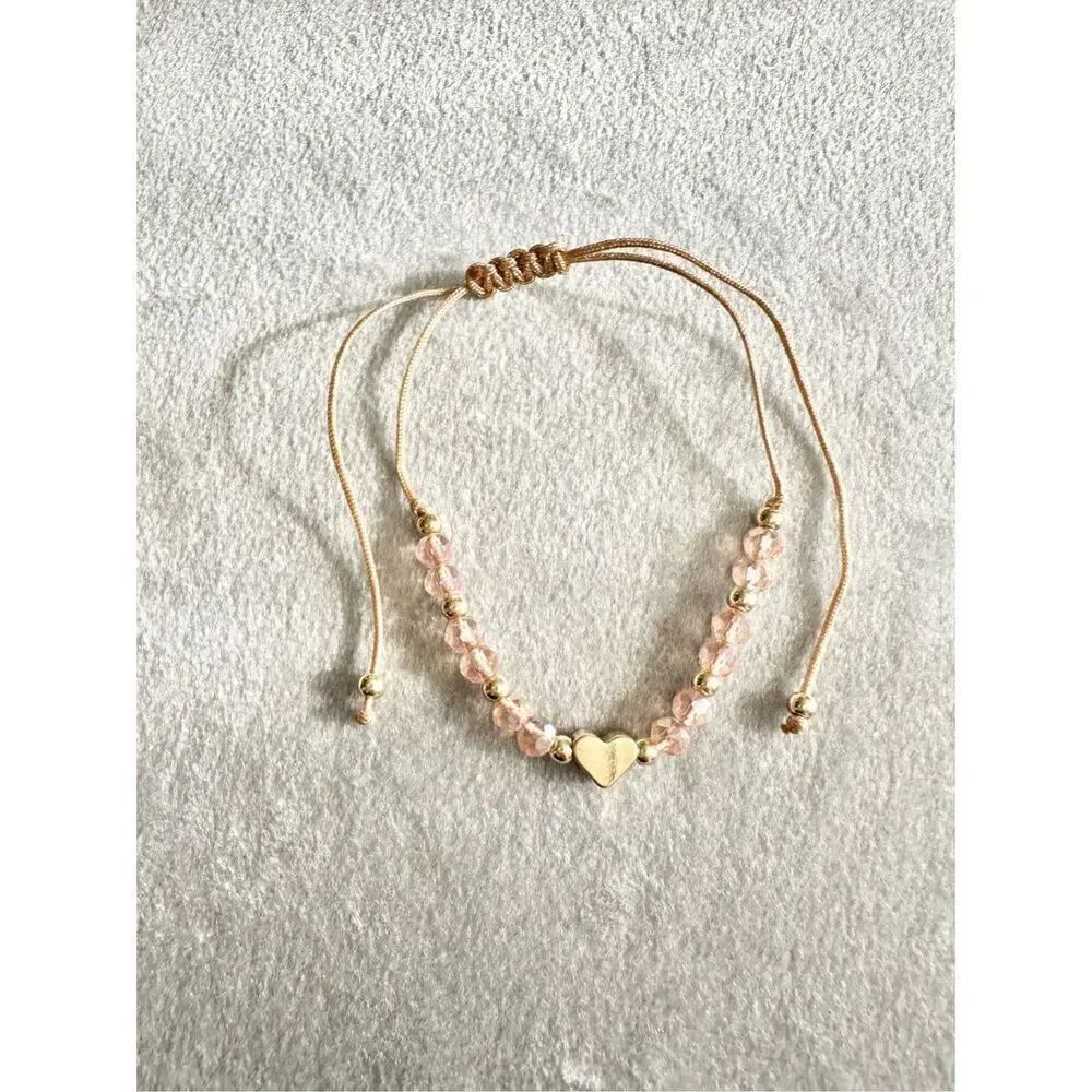 Light peach sparkly beaded gold heart friendship bracelet